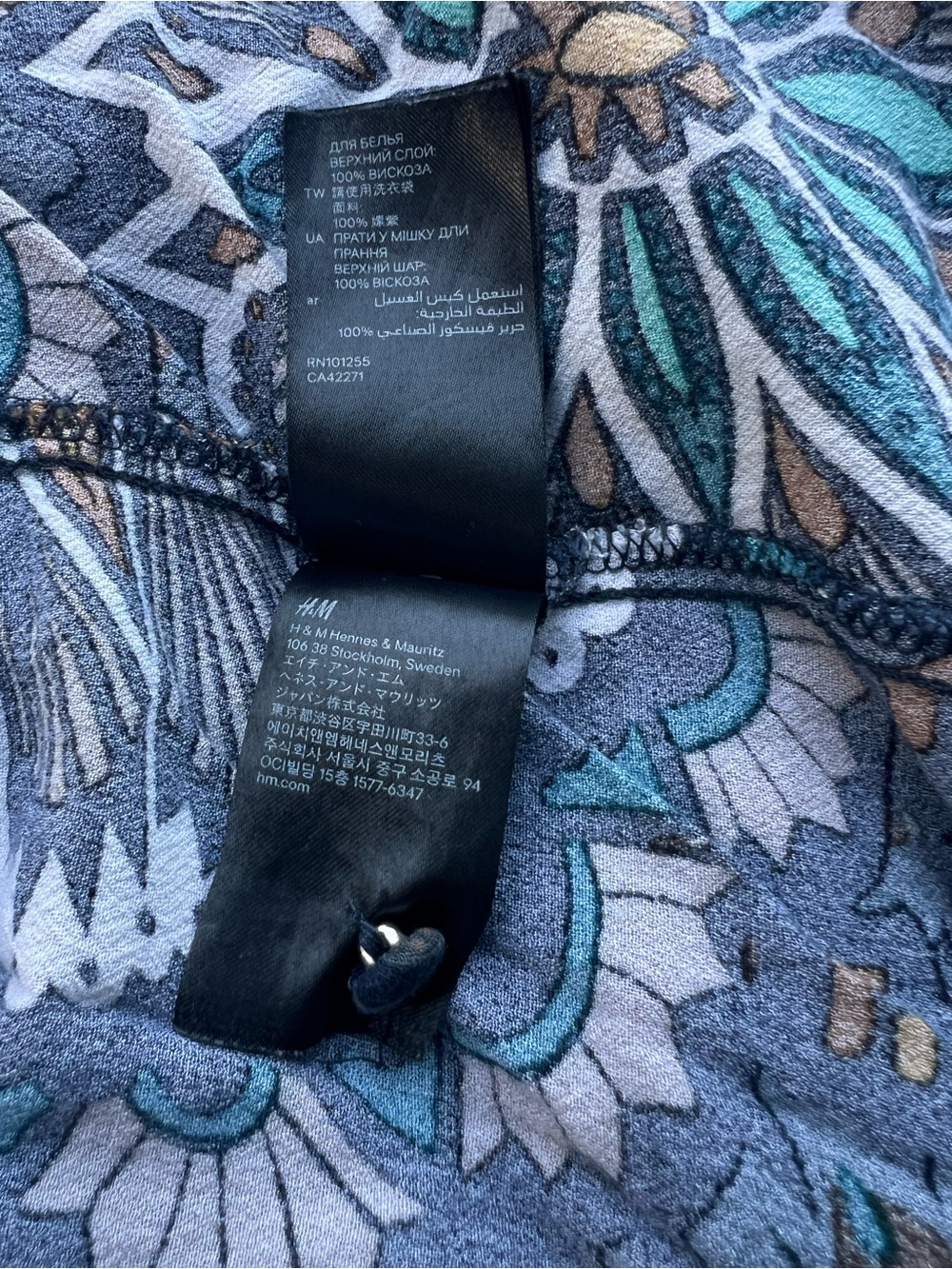 H&M Boho Print Maxi Dress 8 Blue Long Sleeve Festival Cottagecore Peasant Beach - Picture 11 of 14